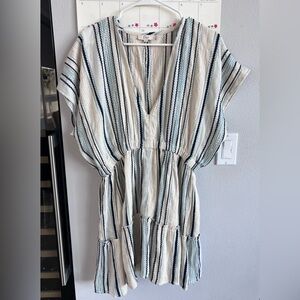 Elan Striped Midi Dress in Black and Cream